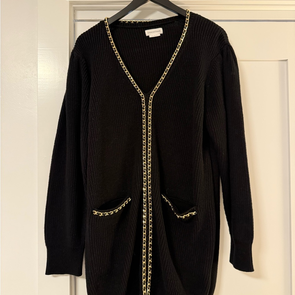 Lovers + Friends Black Cardigan with Gold Accents